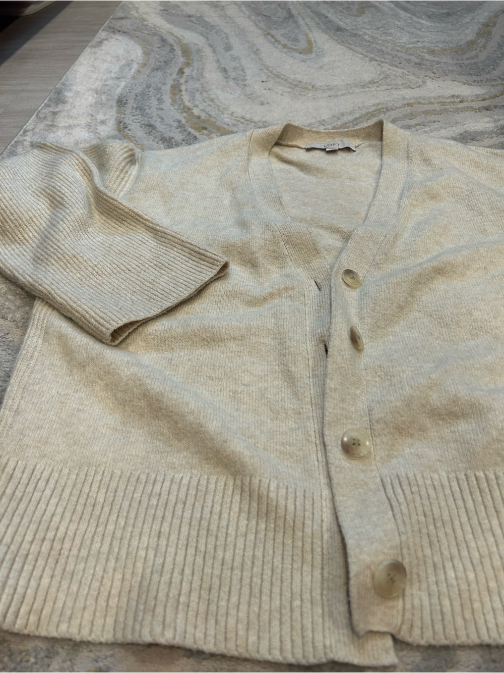 LOFT Women’s Cream V-Neck Button Cardigan - Picture 5 of 11